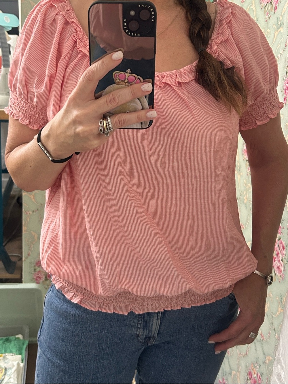 NWT! ON OR OFF Shoulder cotton peasant blouse top lightweight size Med-Larg
